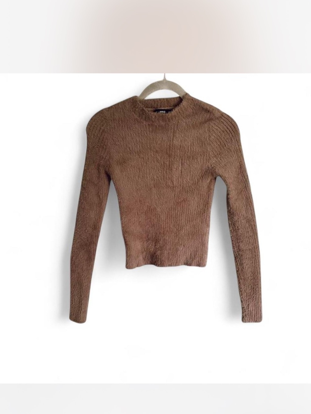 Fuzzy cozy Mango MNG Brown Ribbed Long-Sleeve Slim Fit Top size M